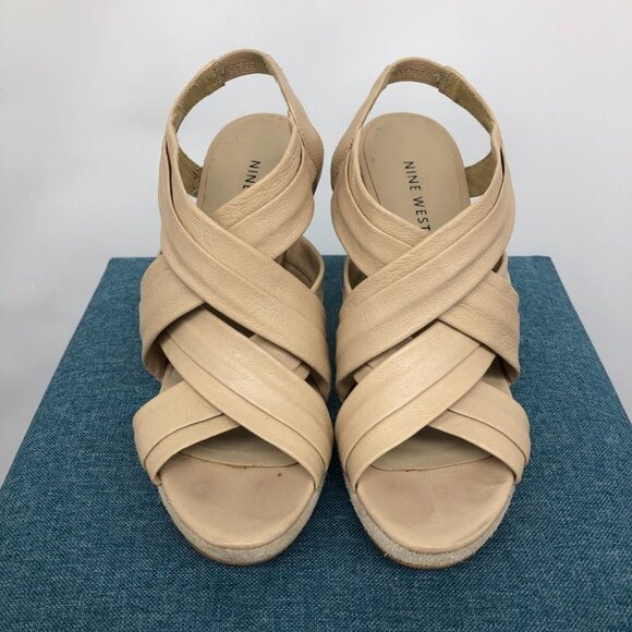 Nine West Nude Leather Suede Victoria Cut Out Platform 5" Slingback size 5.5 - Picture 2 of 14